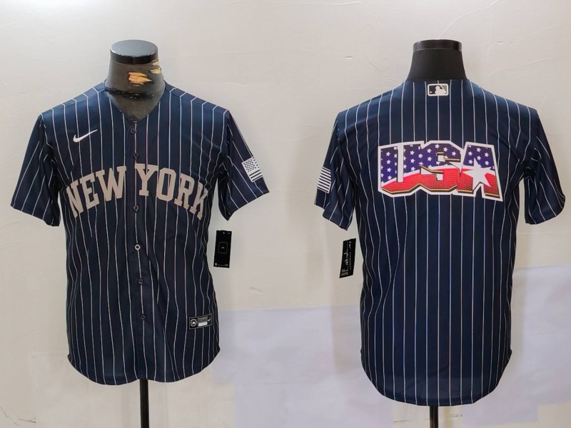 Men New York Yankees Blank Blue stripe joint name 2024 Nike MLB Jersey style 912->indianapolis colts->NFL Jersey